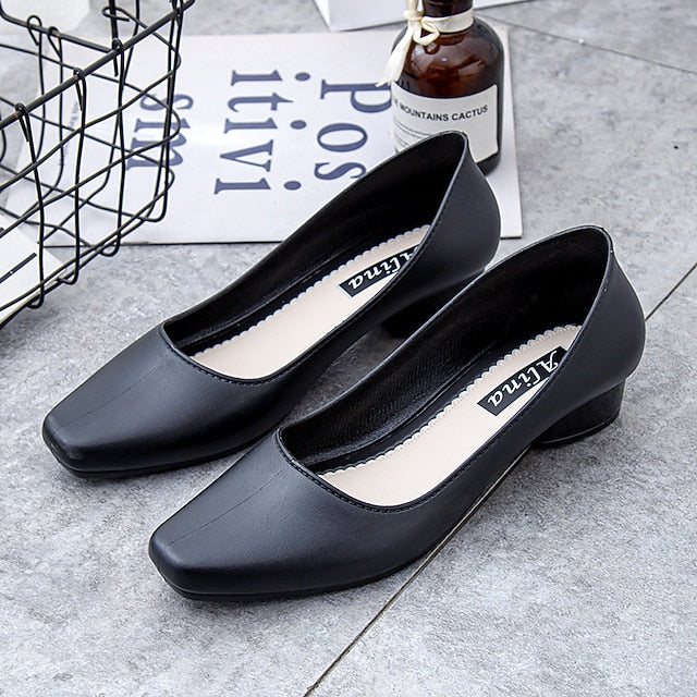 – Classic Heel Women's Toe Slip-On Black Low Pumps Round