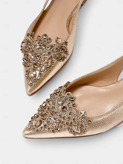 Slingback Pointed Women's Embellished Toe with Gold Flats