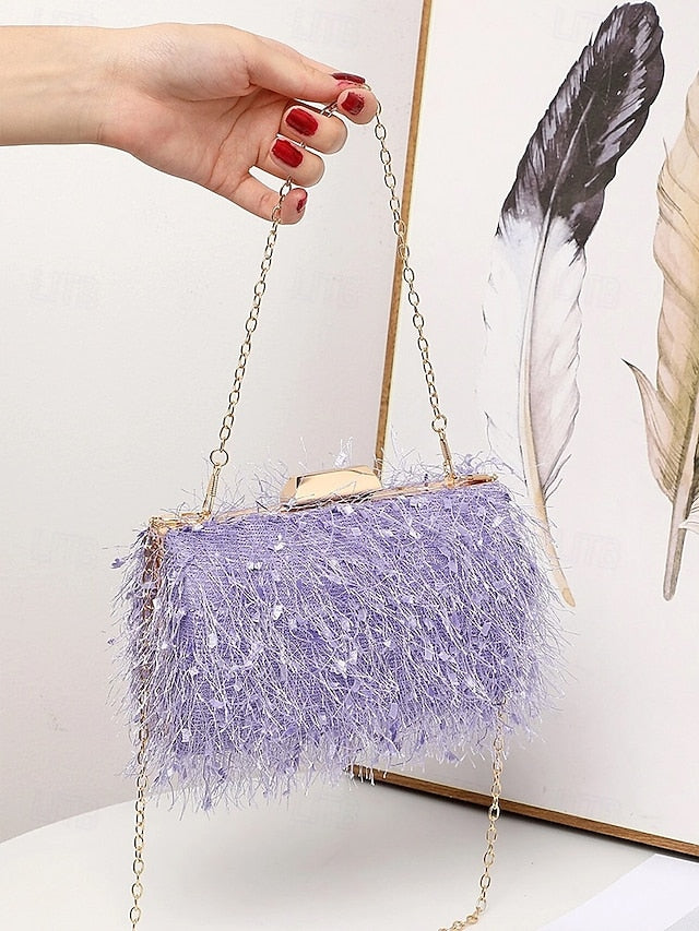 Clutch Chain Evening with Feathered Chic Women's Strap