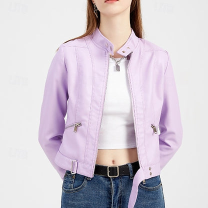 Faux Comfortable Pocket Women's Leather Jacket Zipper