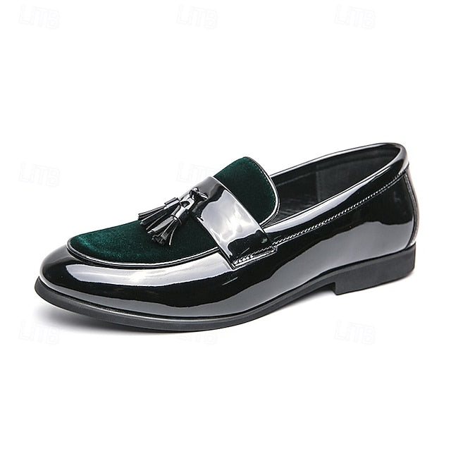 Men's Loafers Velvet Black Tassel Patent Leather – Faux