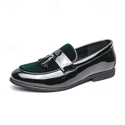 Men's Loafers Velvet Black Tassel Patent Leather – Faux