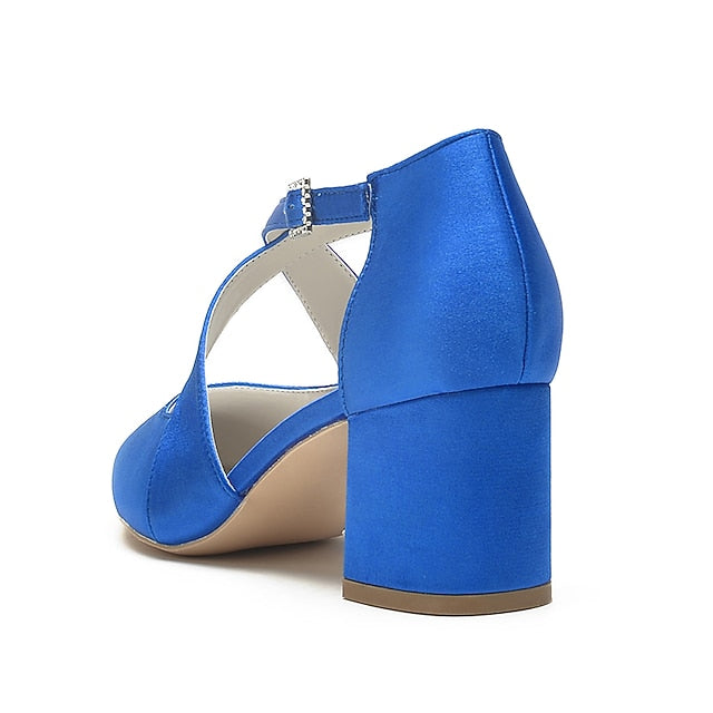 Block Pointed Toe Women's – Satin Elegant Heels White