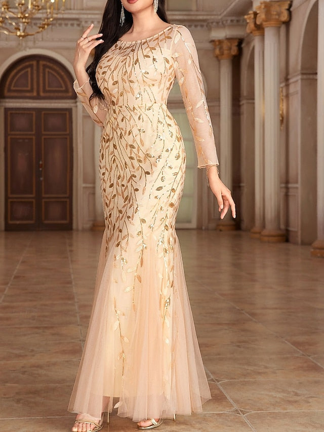 Dress Mother of the Bride Dress Elegant Party Crew Neck Floor