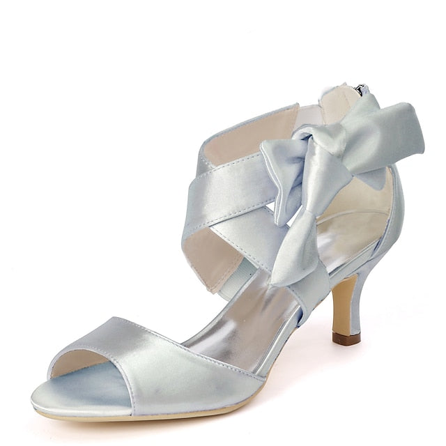 Women's Bowknot Wedding Heel Kitten Open Shoes Bridal