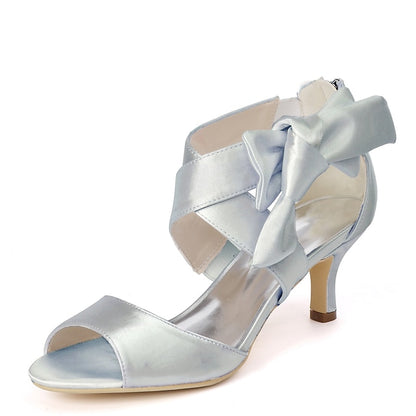 Bowknot Women's Bridal Wedding Kitten Shoes Heel Open