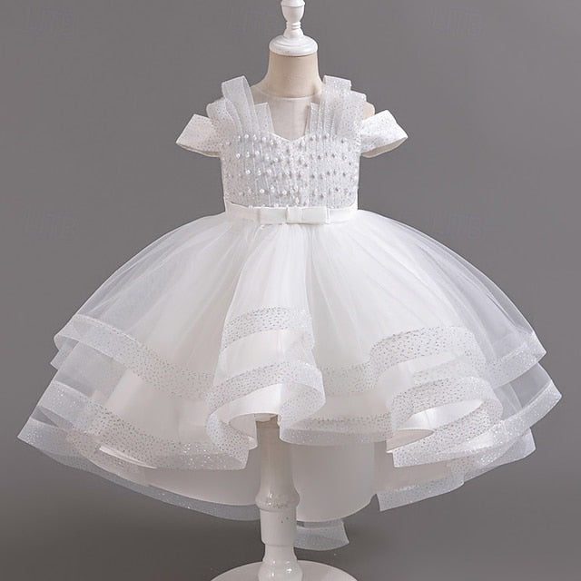 Kids Sleeve Girls' Dress Solid Short Color Wedding Party