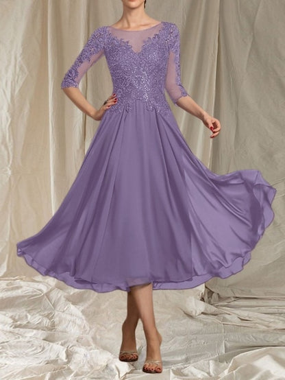 of the Bride Mother Crew Dress Neck Elegant Guest A-Line Wedding