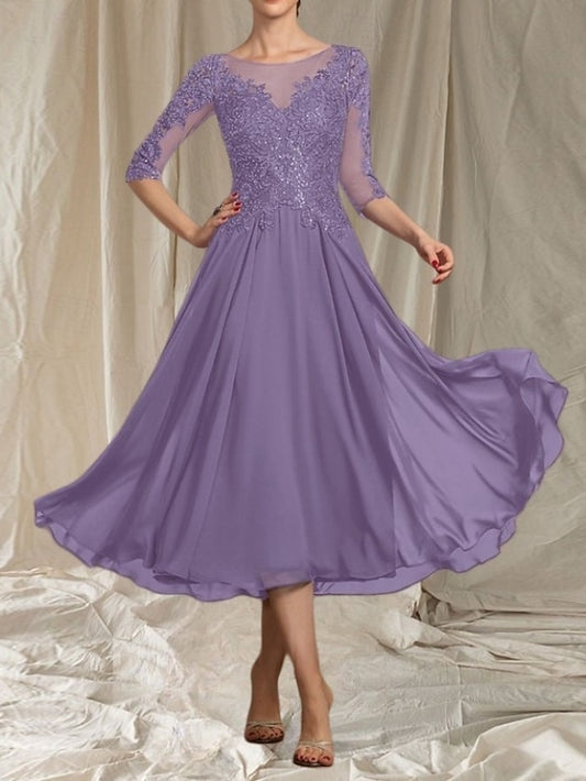 of the Bride Mother Crew Dress Neck Elegant Guest A-Line Wedding