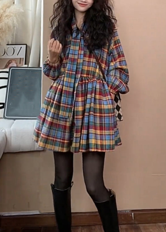 Krawatte Wolle Kleid Neue Taille Hemden Plaid Faltig Frühling 