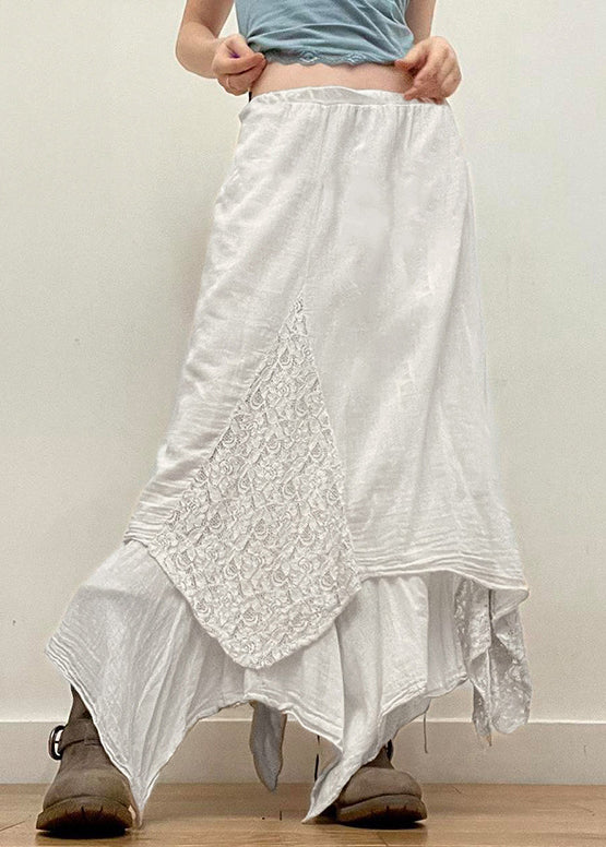 Bohemian White Asymmetrical Lace Patchwork Skirts Summer QC034