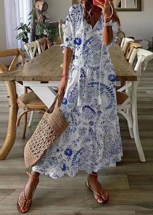 Baumwolle Rüschen Elegante Sommer Party Out Kleid Hohl Weiß 