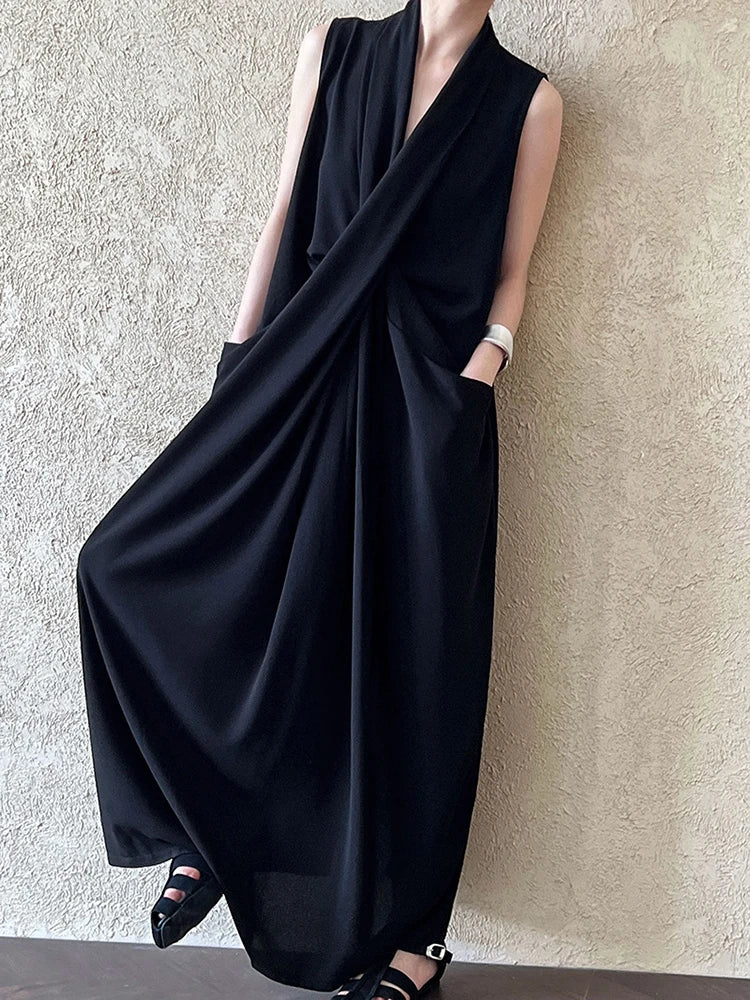 Taschen mit drapiertem ärmellosem Kleid Elegantes Midi 