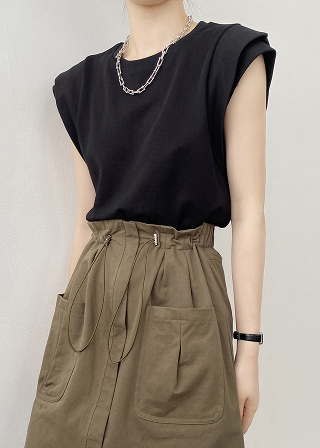 Hals Baumwollhemden Schwarz O Sommer Solid T 