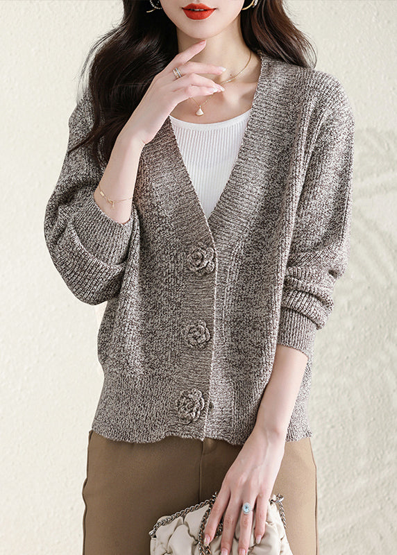 Stylish Apricot V Neck Button Knit Cardigans Fall QC029