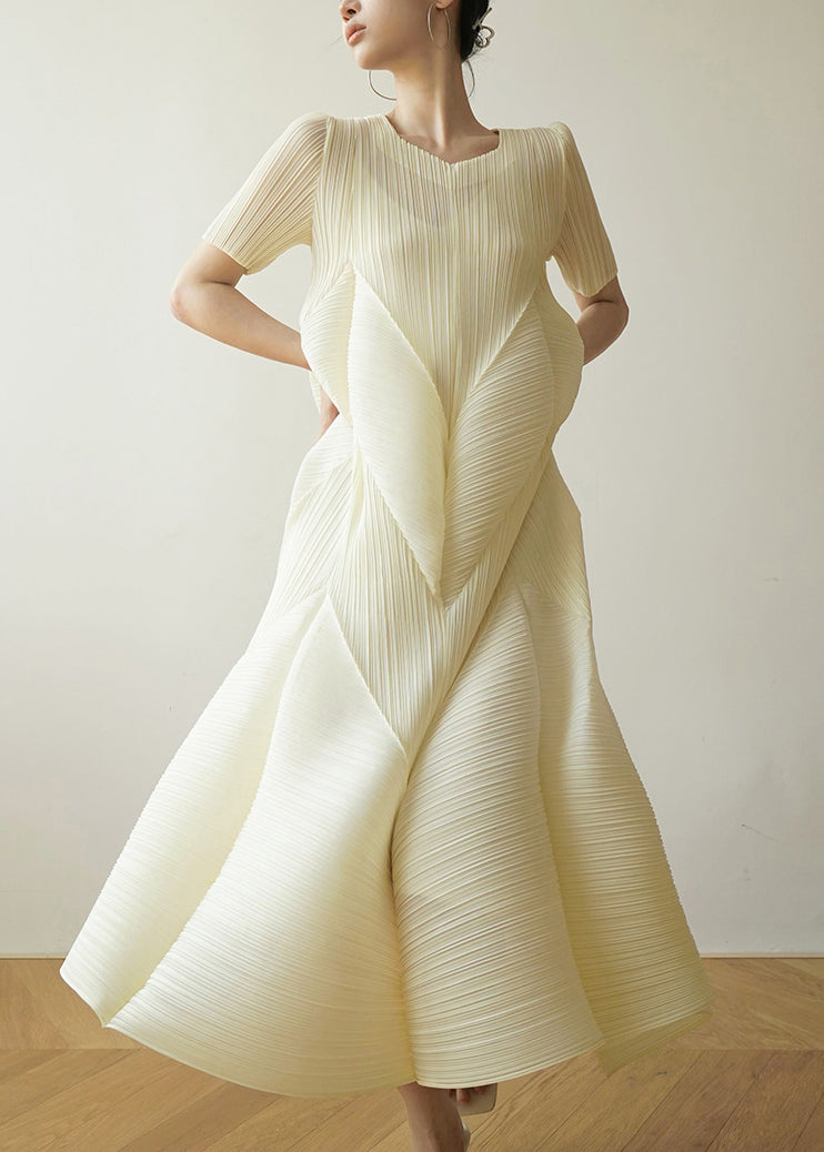 Baumwolle Französisch Kleider Beige Stil Sommer Faltig 