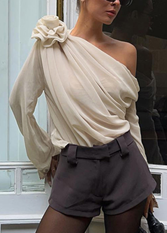Chiffon One Floral Spring Top Apricot Kurze Schulter 