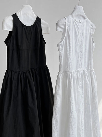 Patchwork-Kleid mit O-Ausschnitt, schlicht, ärmellos, blau, Puffsaum 