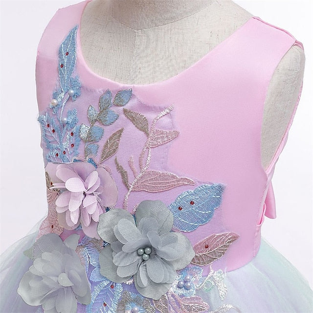 Floral Kids Purple Dress Party Blue Blushing Lace Girls'