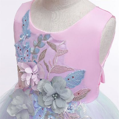 Floral Kids Purple Dress Party Blue Blushing Lace Girls'