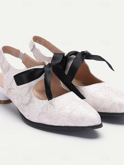 Lace - Heels with Elegant Vintage Bow Women's Slingback