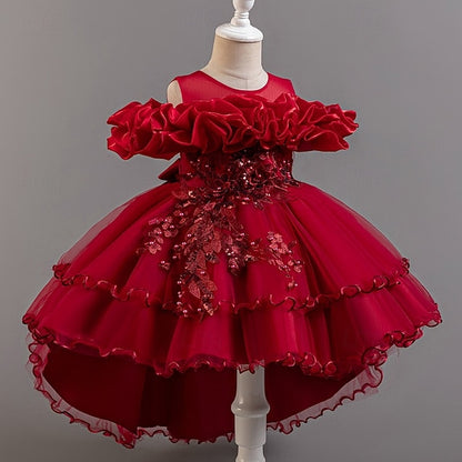 Dress Wedding Sleeve Girls' Kids Short Flower Floral Party