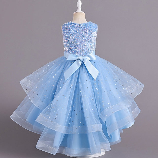 Kids Solid Party Girls' Color Sleeveless Dress