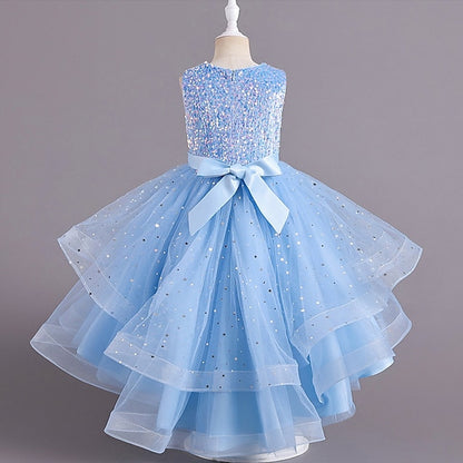 Kids Solid Party Girls' Color Sleeveless Dress