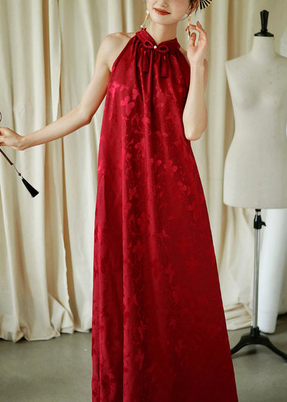 Ärmelloses Maxikleid aus Baumwolle mit Jacquard-Schleife in Rot 