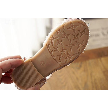 Sparkly Girls' Crystal Bow Shoes Satin and Girl with Flower