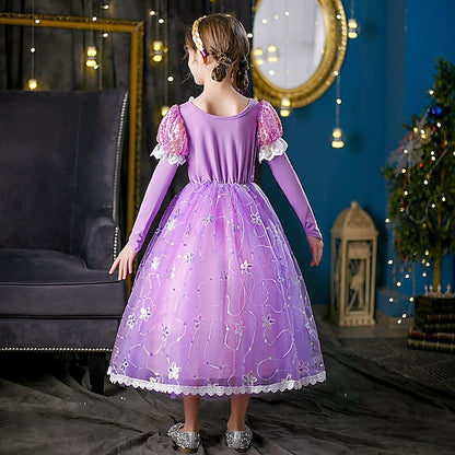 Cosplay Girl Rapunzel Princess Flower Cloak Dress