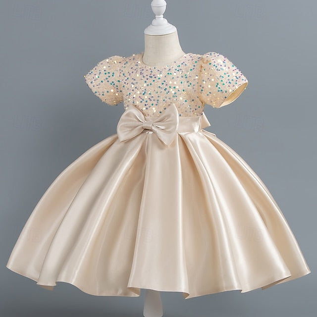 Sleeve Toddler Wedding Girls' Sequin Dress Party Short