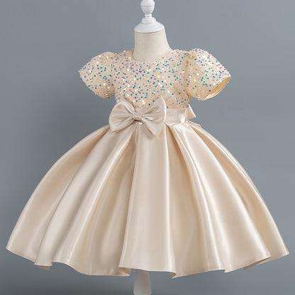 Sleeve Toddler Wedding Girls' Sequin Dress Party Short