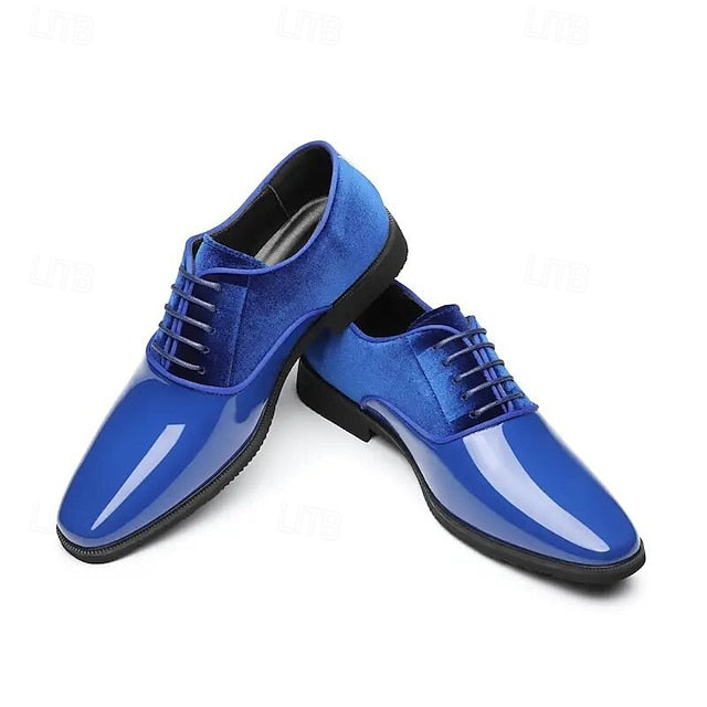 Blue Men's Finish Shoes White with and Dress Velvet Glossy