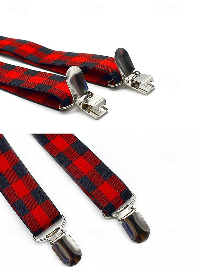 Men's Suspender Adjustable Tie Plaid and Christmas Set Bow