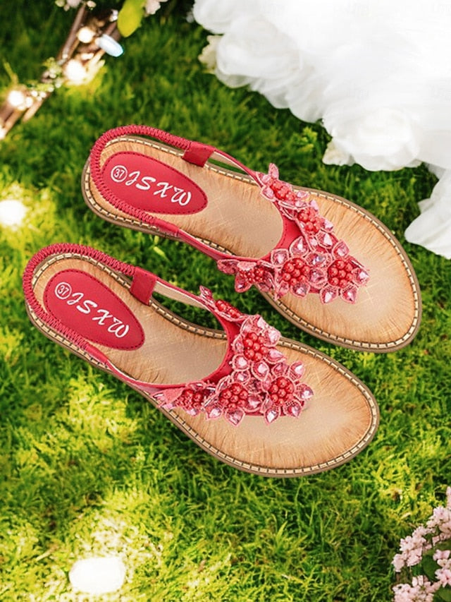 Flat Floral Slip-Ons with Design Comfortable Beaded