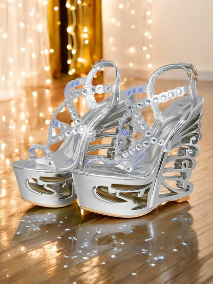 for – Rhinestone Sandals Women Silver Stiletto Dance Elegant