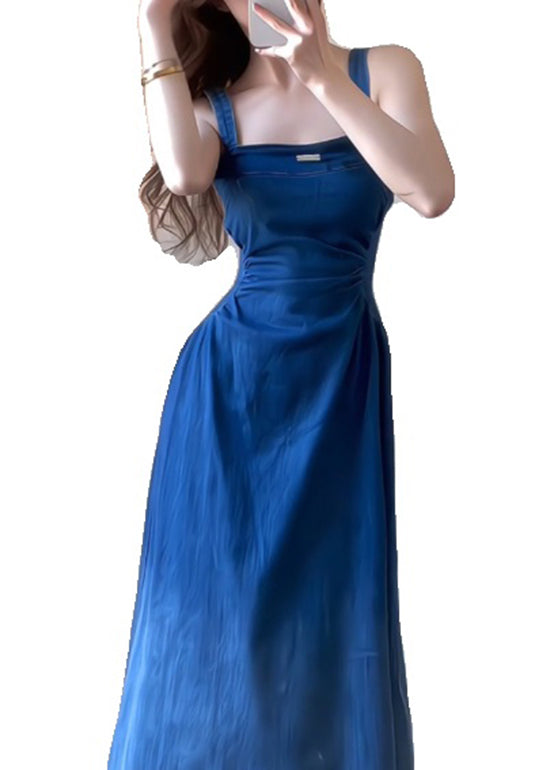 Boutique Kleid Blau Slim Denim Sommer Strap Fit Spaghetti 