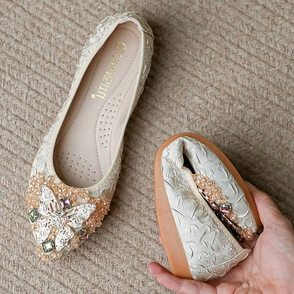 Embellished Floral - Wedding Crystal Women's Foldable Flats