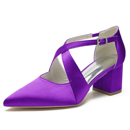 Block Pointed Toe Women's – Satin Elegant Heels White