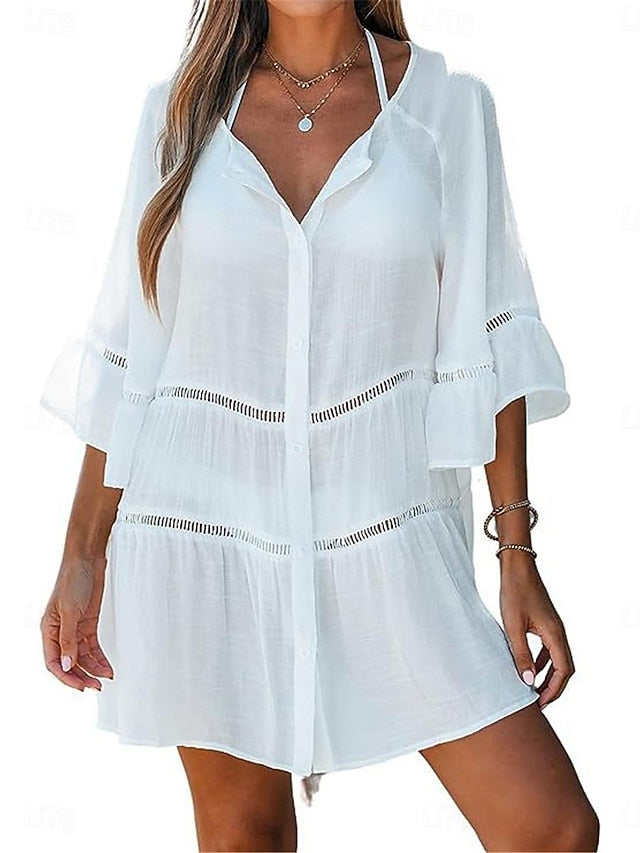 Women's Mini Dress Cotton Blend White Dress Casual Dress