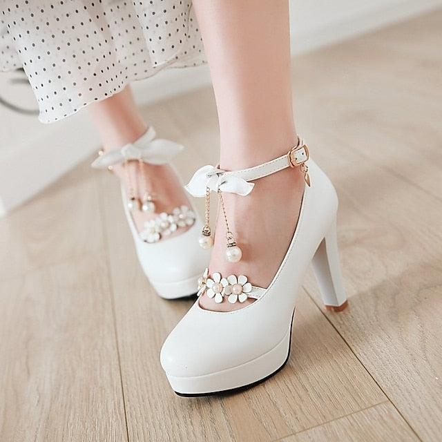 Girls'  Platform Heels White Wedding Mary Elegant Jane