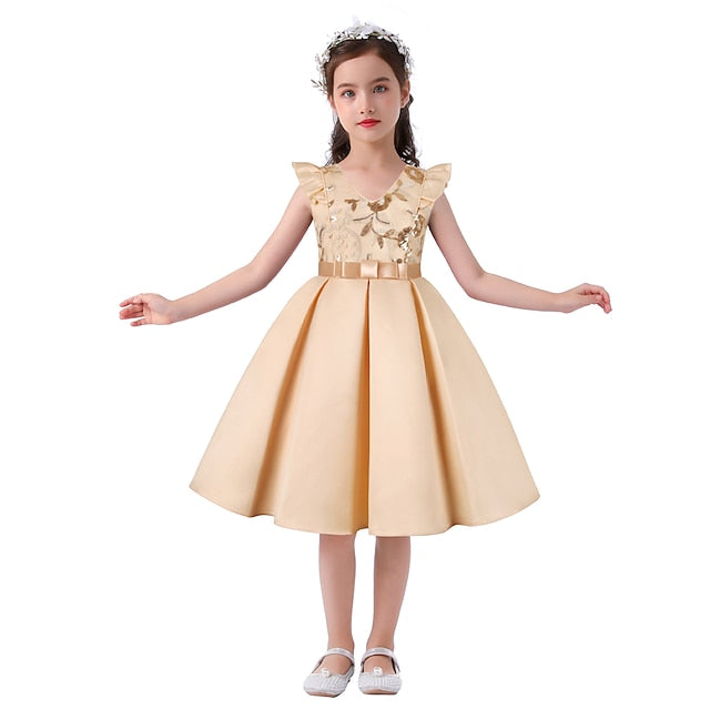 Kids Formal Sleeveless Party Girls' Solid Dress Color