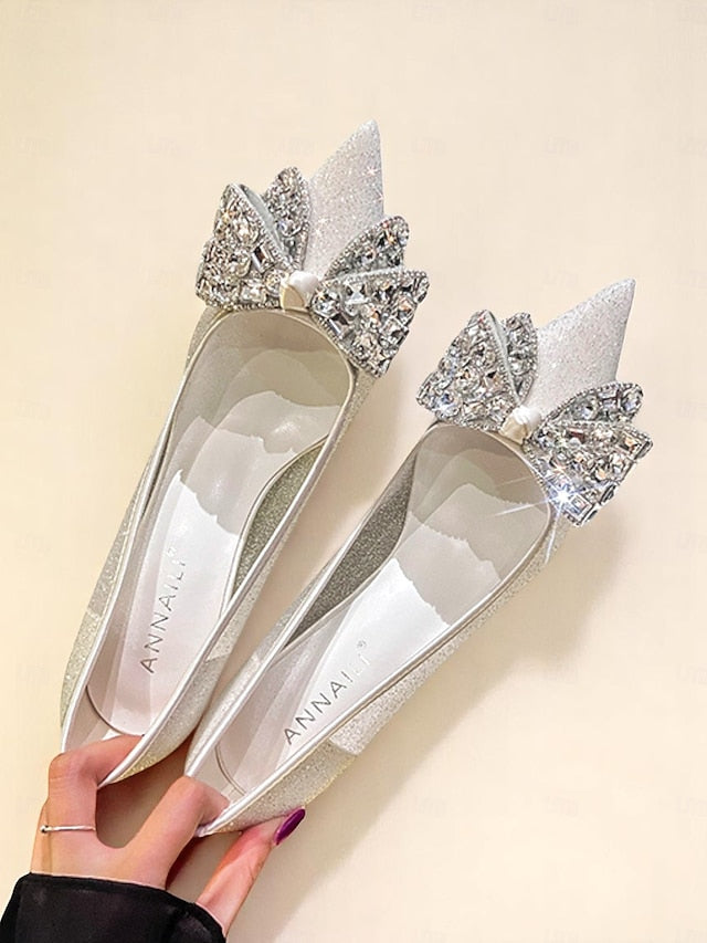 Women's Heels Bow Rhinestone High with Glitter
