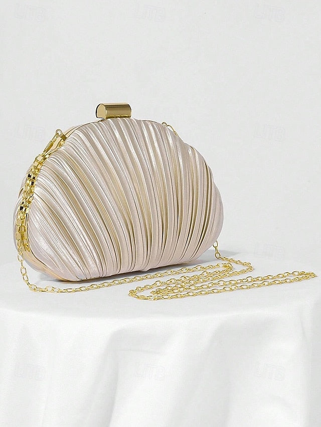 Purse Pleated Evening Clutch Satin Shell Women's
