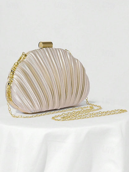 Purse Pleated Evening Clutch Satin Shell Women's