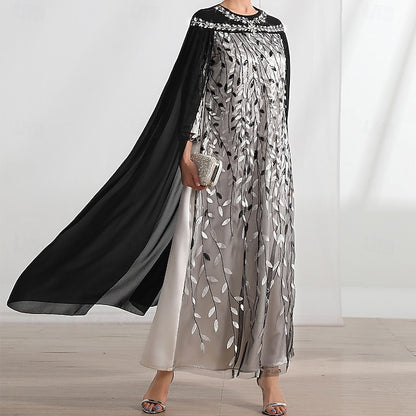 Neck Dress A-Line the Bride Cape Elegant of Mother Crew