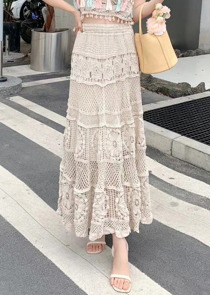 Hohl Lose Röcke Taille Aus Apricot Sommer Elastische 