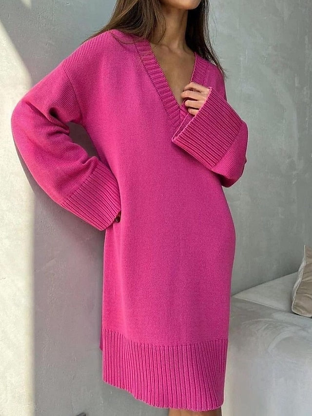 Women's Sweater Sweater Dress Casual Soft Pure Color Ribbed