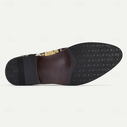 with Jacquard Tassels Floral Loafers Pattern for Men's